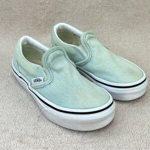 Vans Denim Slip Ons Sneakers-Kids 11-Light Blue Jeans-Skater-Casual-School-Prep